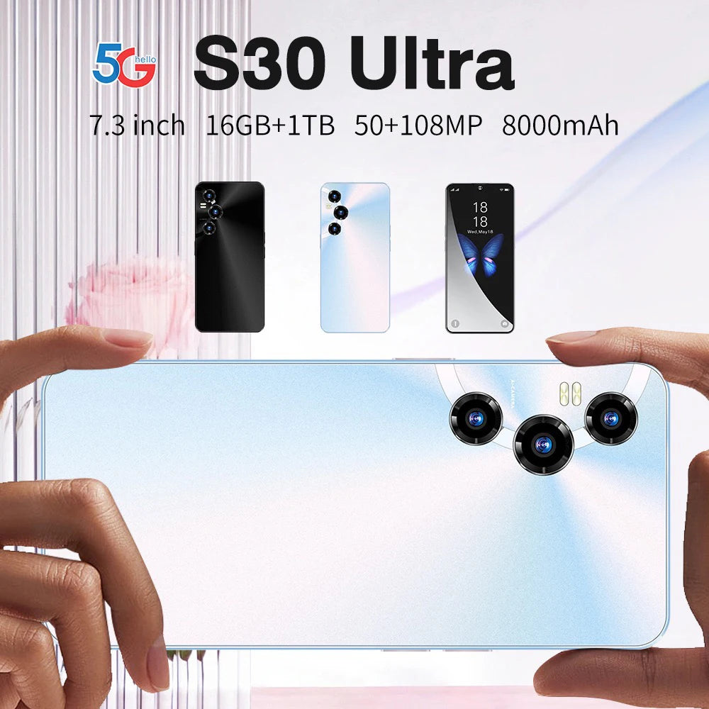 Smartphone 4G/5G com design inovador de 2026, desbloqueado, com tela nítida de 7,3 polegadas, 8GB de RAM + 256GB de armazenamento, Android 13, processador  octa-core e tecnologia GSM.