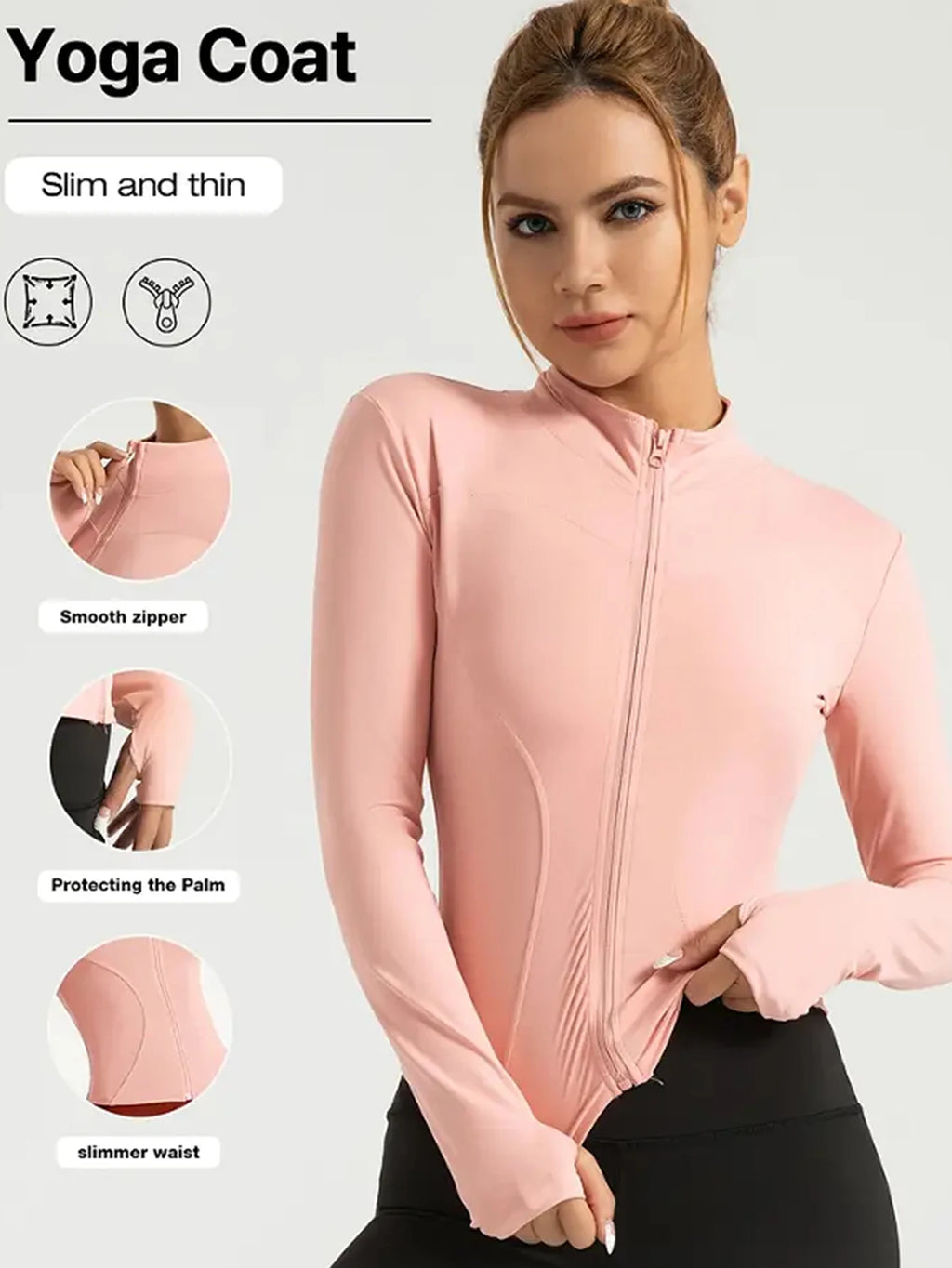 Jaqueta fitness, blusa justa de secagem rápida feminina, edição outono 2025, gola alta com proteção solar de manga comprida, pilates esportivos