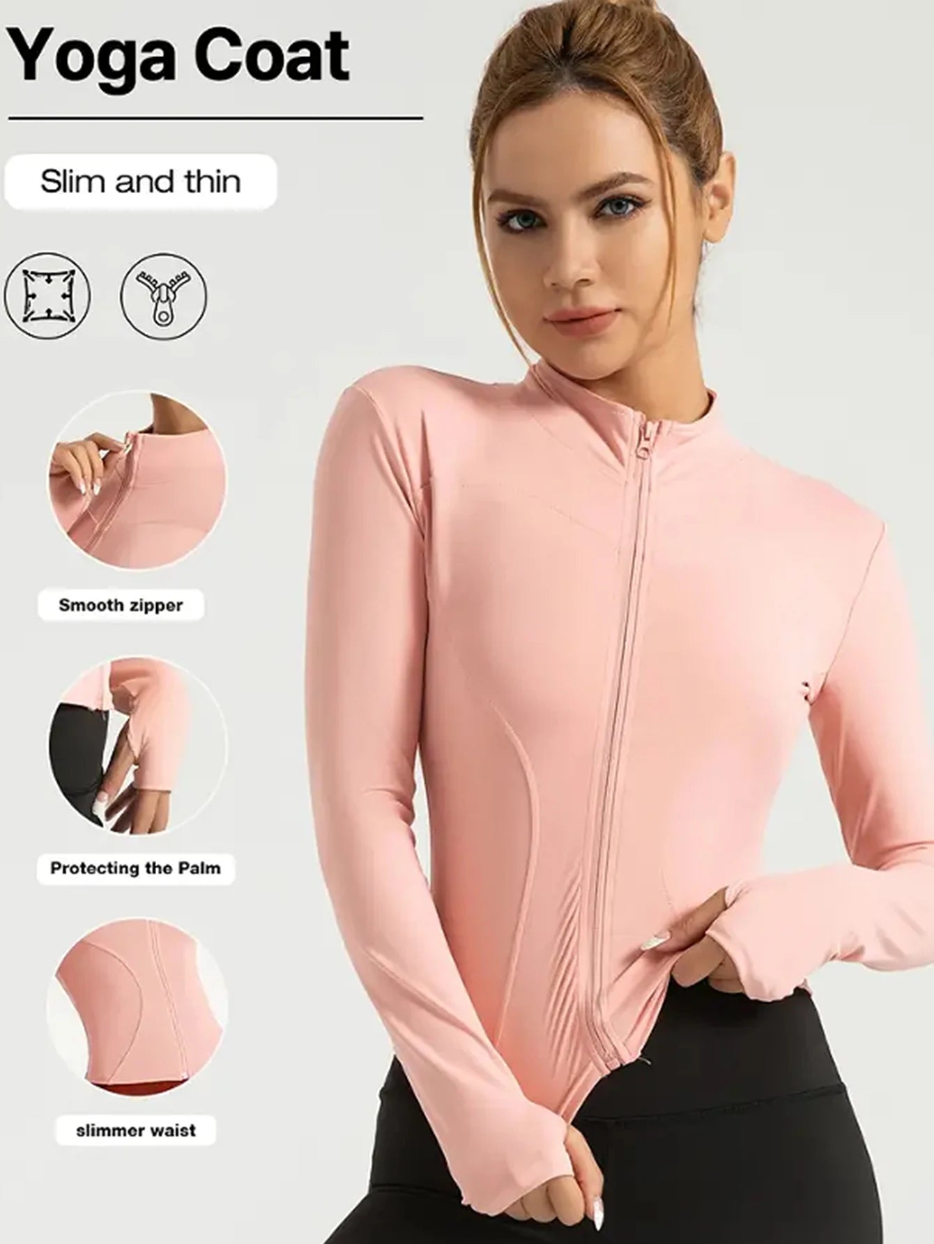 Jaqueta fitness, blusa justa de secagem rápida feminina, edição outono 2025, gola alta com proteção solar de manga comprida, pilates esportivos