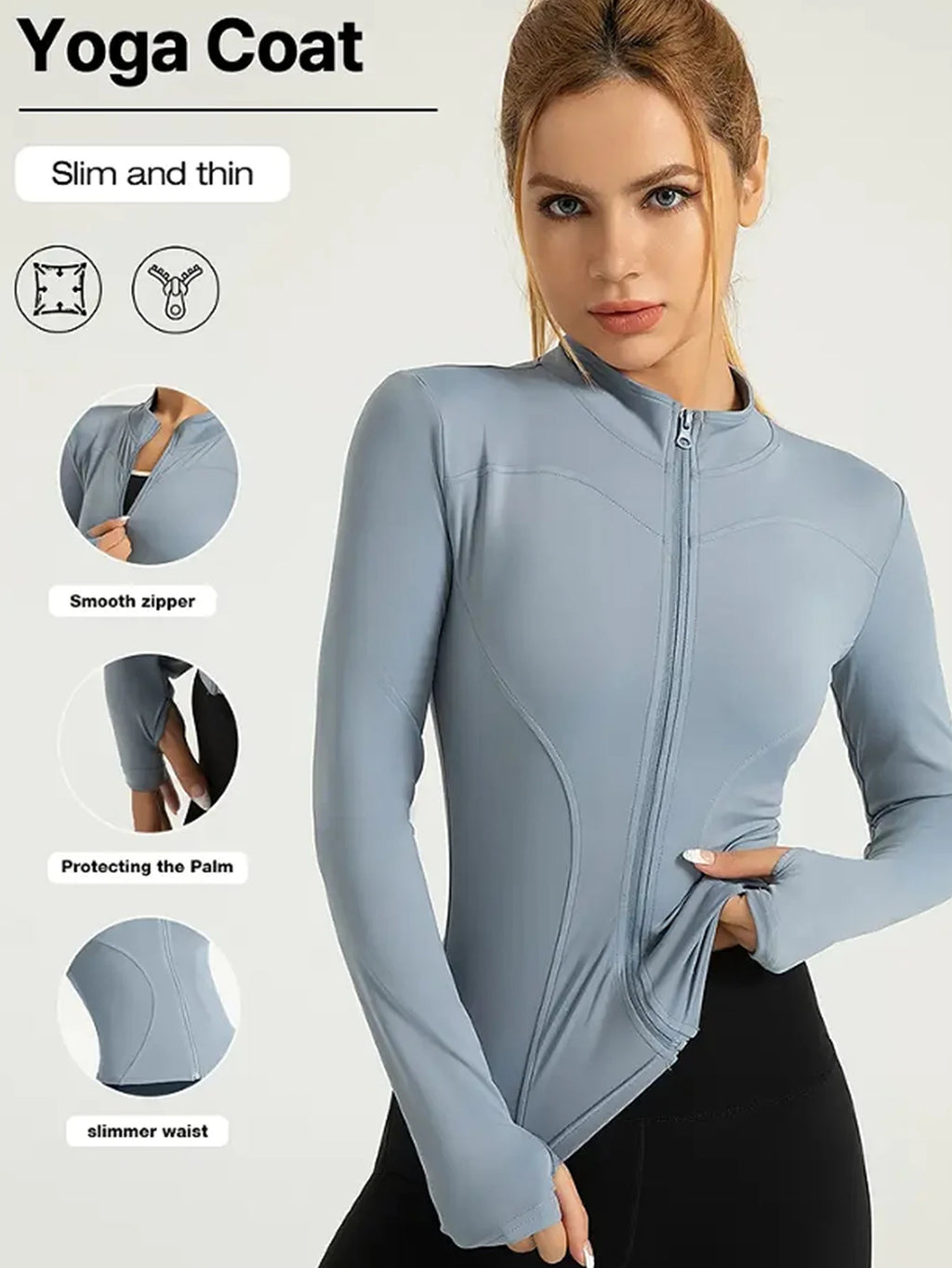 Jaqueta fitness, blusa justa de secagem rápida feminina, edição outono 2025, gola alta com proteção solar de manga comprida, pilates esportivos