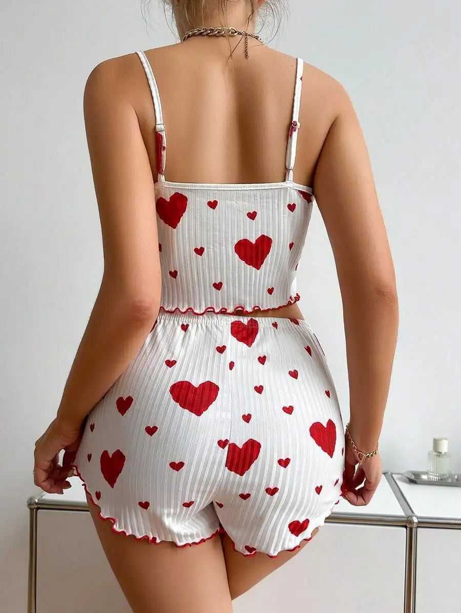 Conjunto de pijamas femininos pijamas 2 peças regata curta e shorts s m l branco ventilar macio casual amor impressão