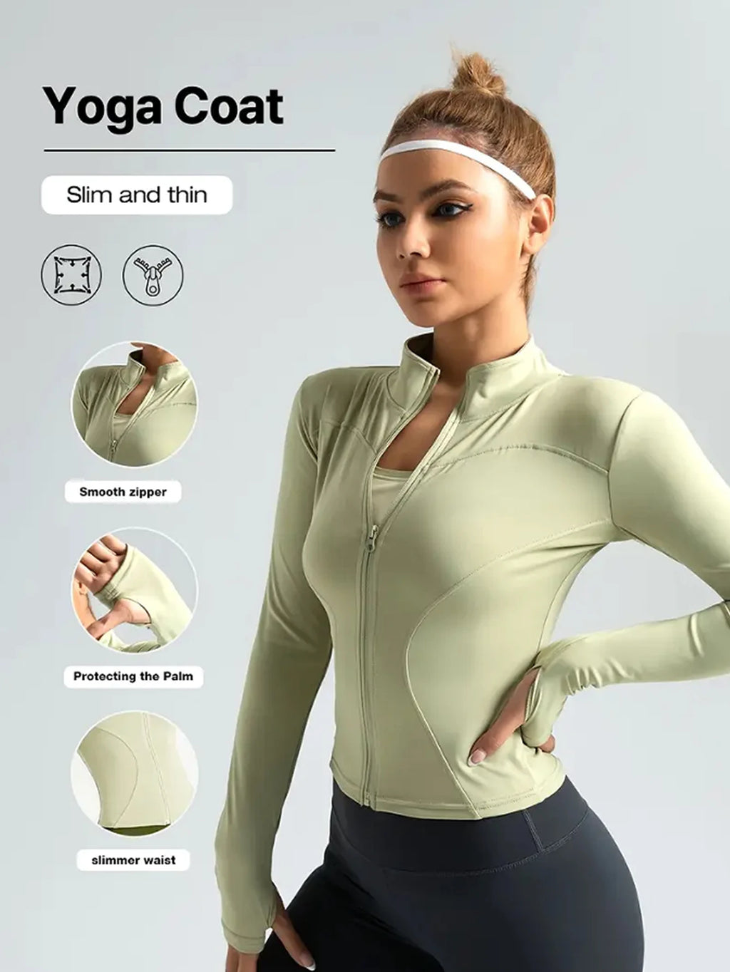 Jaqueta fitness, blusa justa de secagem rápida feminina, edição outono 2025, gola alta com proteção solar de manga comprida, pilates esportivos