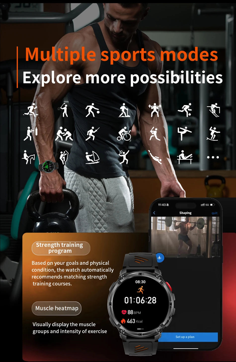 2026 novo T-Rex3 pro 1100mah bateria relógio inteligente gps caminho 5atm à prova dwaterproof água esportes run rastreador ao ar livre bússola militar smartwatch