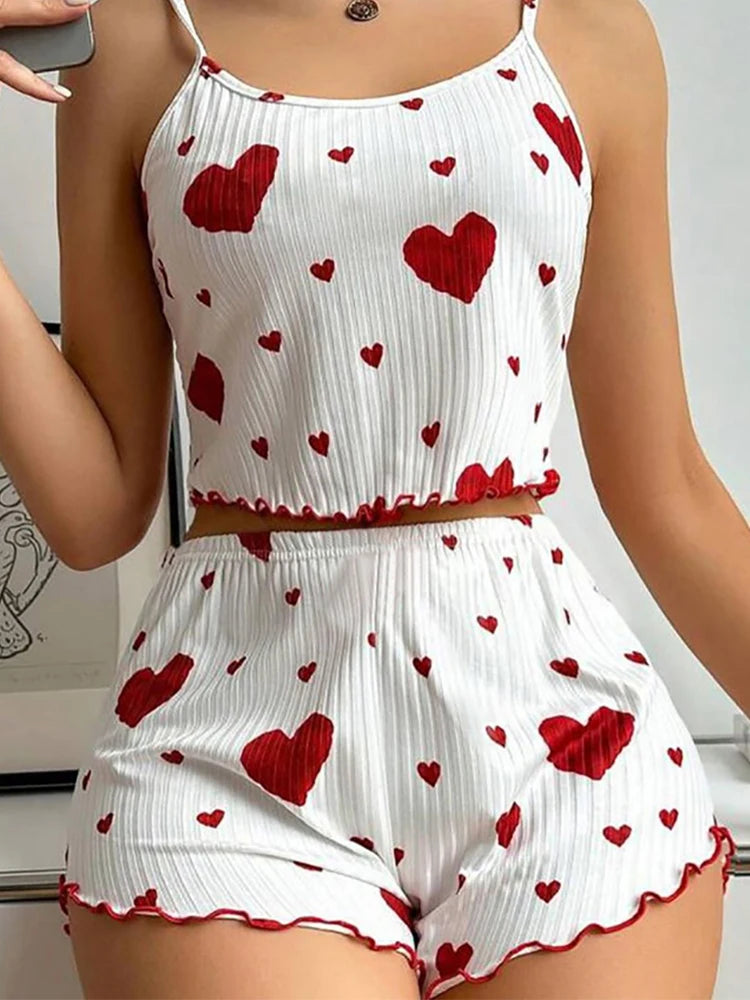 Conjunto de pijamas femininos pijamas 2 peças regata curta e shorts s m l branco ventilar macio casual amor impressão