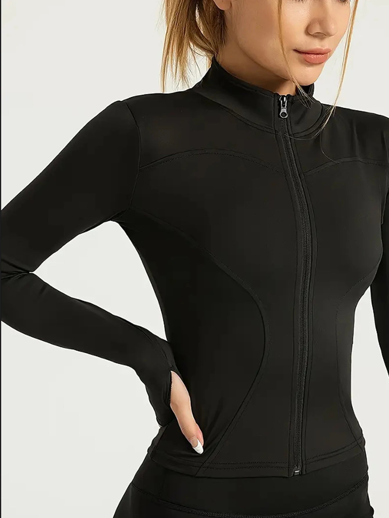Jaqueta fitness, blusa justa de secagem rápida feminina, edição outono 2025, gola alta com proteção solar de manga comprida, pilates esportivos