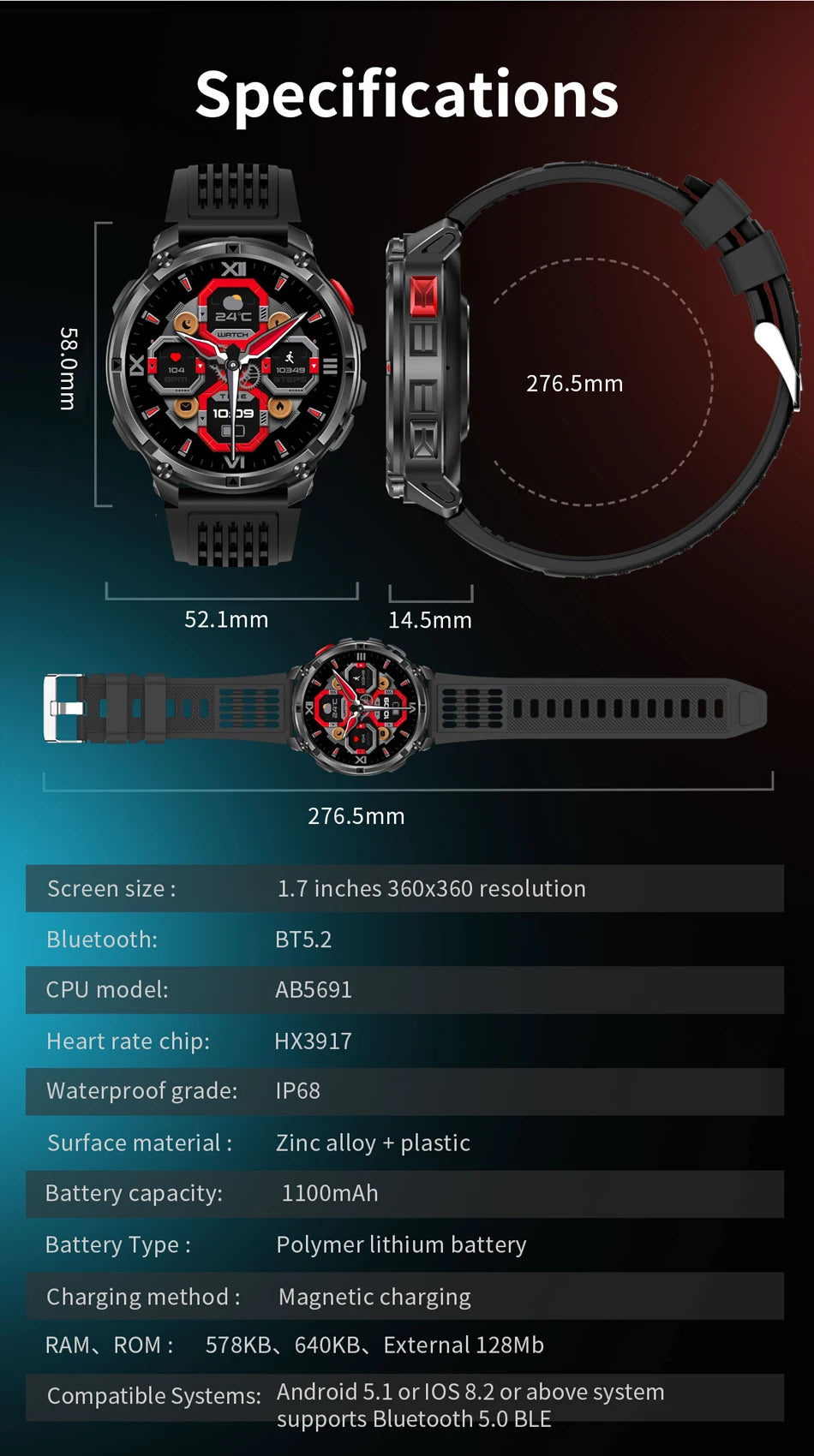 2026 novo T-Rex3 pro 1100mah bateria relógio inteligente gps caminho 5atm à prova dwaterproof água esportes run rastreador ao ar livre bússola militar smartwatch
