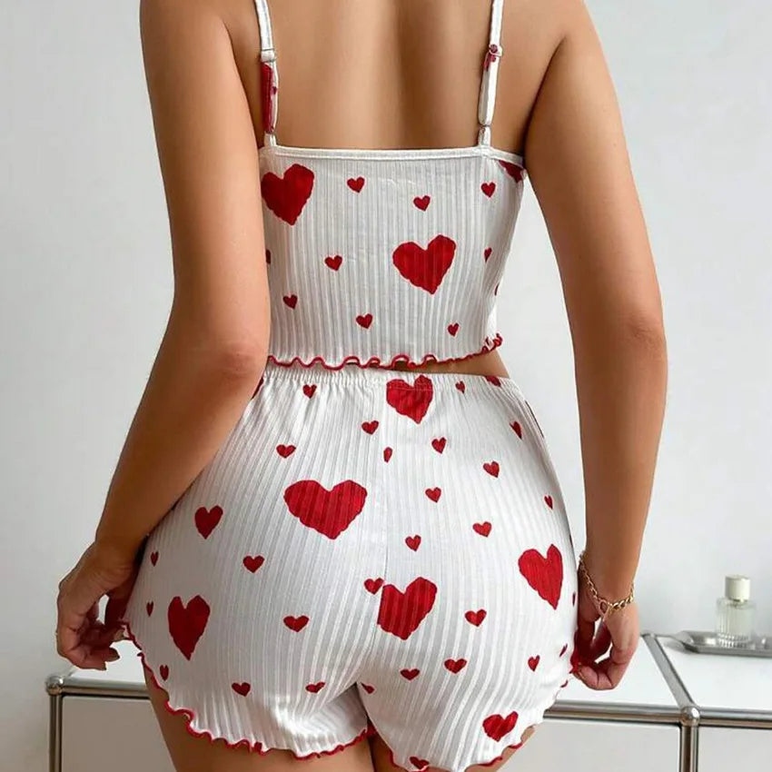 Conjunto de pijamas femininos pijamas 2 peças regata curta e shorts s m l branco ventilar macio casual amor impressão